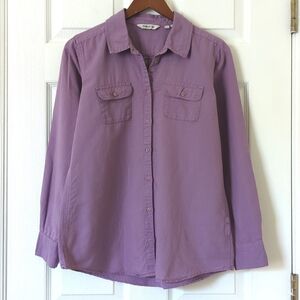 Orvis Classic Linen Blend Long Roll Tab Sleeve Button Down Shirt Purple Medium